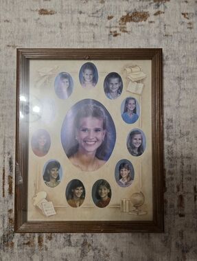 Vintage School Years Collage Picture Brown Wood Multi-Photo Wall Frame 80s NEW!